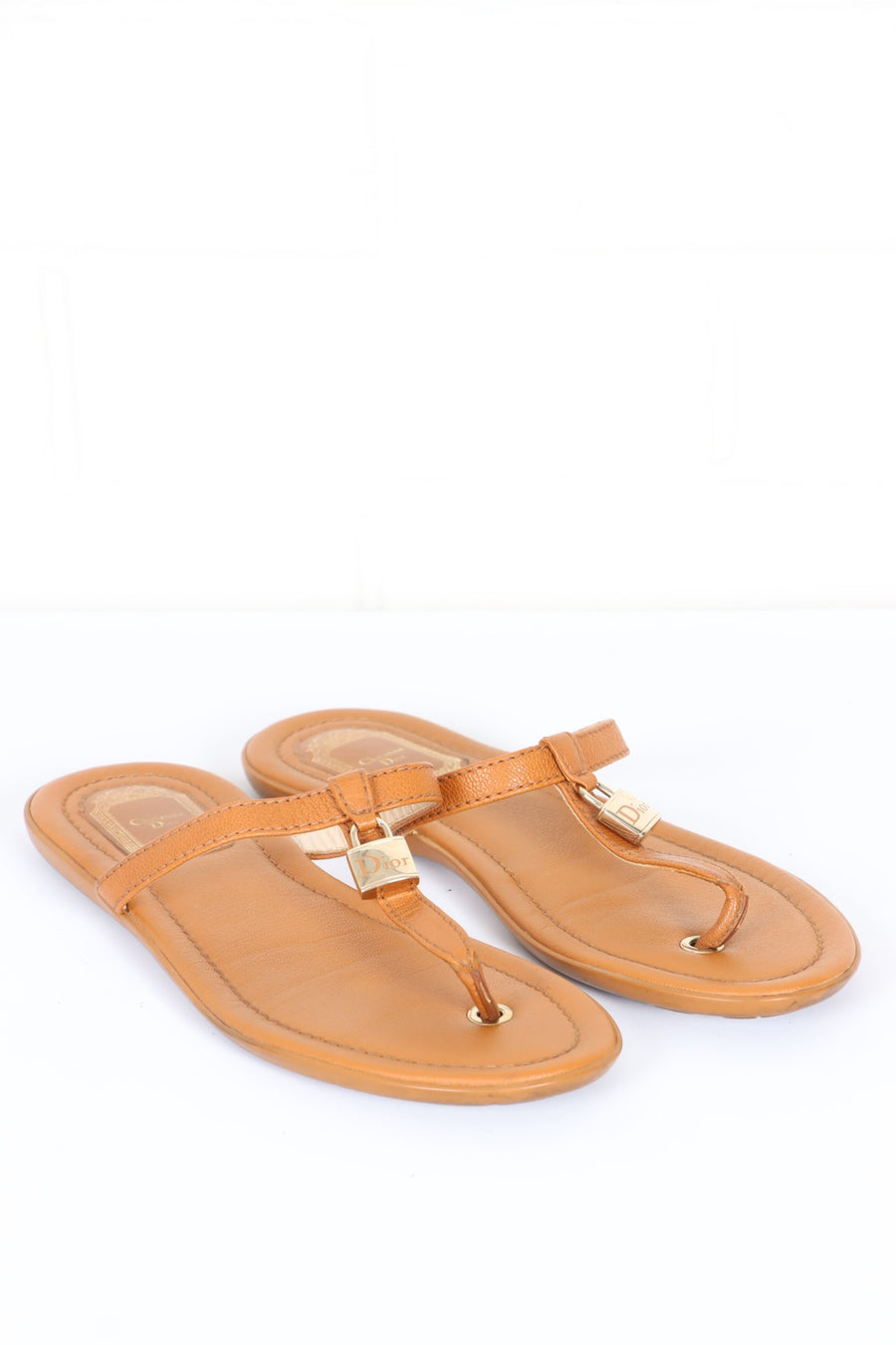 CHRISTIAN DIOR Lock Charm Leather Thongs Sandals (37)