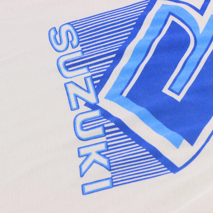 Vintage SUZUKI 80'S Motocross USA Made 50/50 Long Sleeve White & Blue T-Shirt (M)