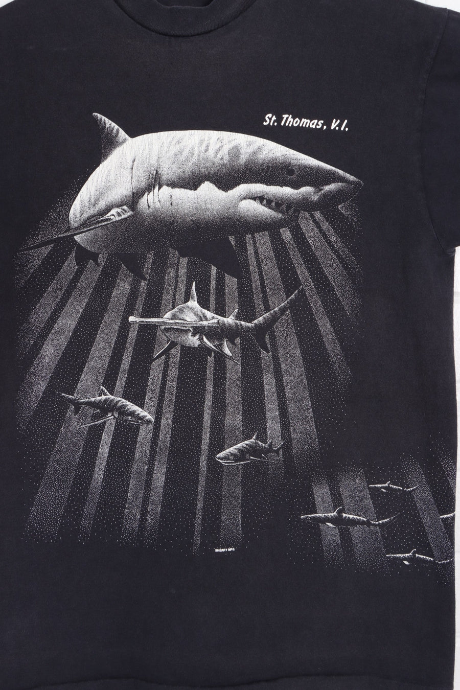St Thomas Dotwork Sharks Single Stitch T-Shirt (M)