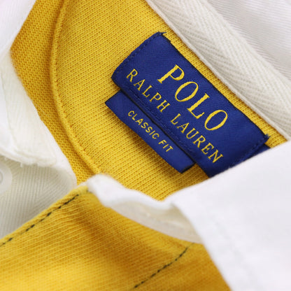 Vintage POLO RALPH LAUREN Embroidered Rugby Single Stitch Yellow & Green Stripe Long Sleeve Jersey (L)