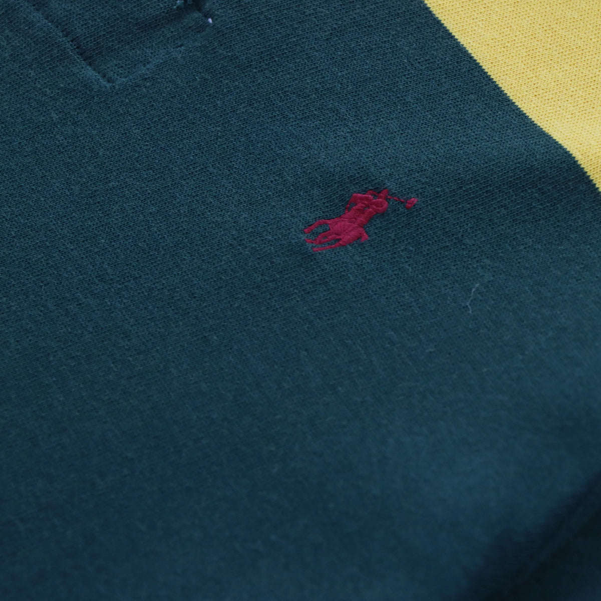 Vintage POLO RALPH LAUREN Embroidered Rugby Single Stitch Yellow & Green Stripe Long Sleeve Jersey (L)