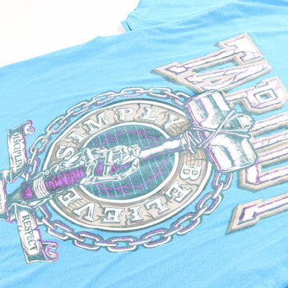 Vintage TAPOUT Y2K 'Simply Believe' Skeleton Grunge Blue T-Shirt (XXL)