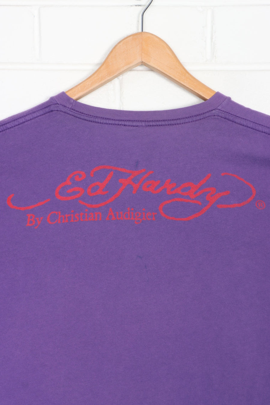 ED HARDY Christian Audigier Purple T-Shirt USA Made (M)