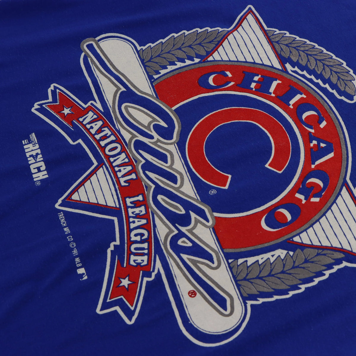Vintage 1991 CHICAGO CUBS MLB Single Stitch Blue & Red Baseball T-Shirt (XS-S)