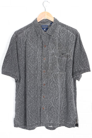 CARIBBEAN JOE Grey Embossed Short Sleeve Silk Shirt (L)