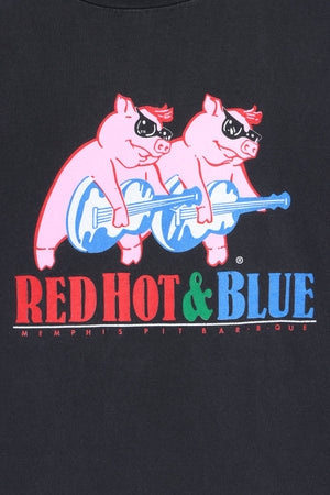 Red Hot & Blue Memphis BBQ Rock Pigs Front Back T-Shirt USA Made (L)