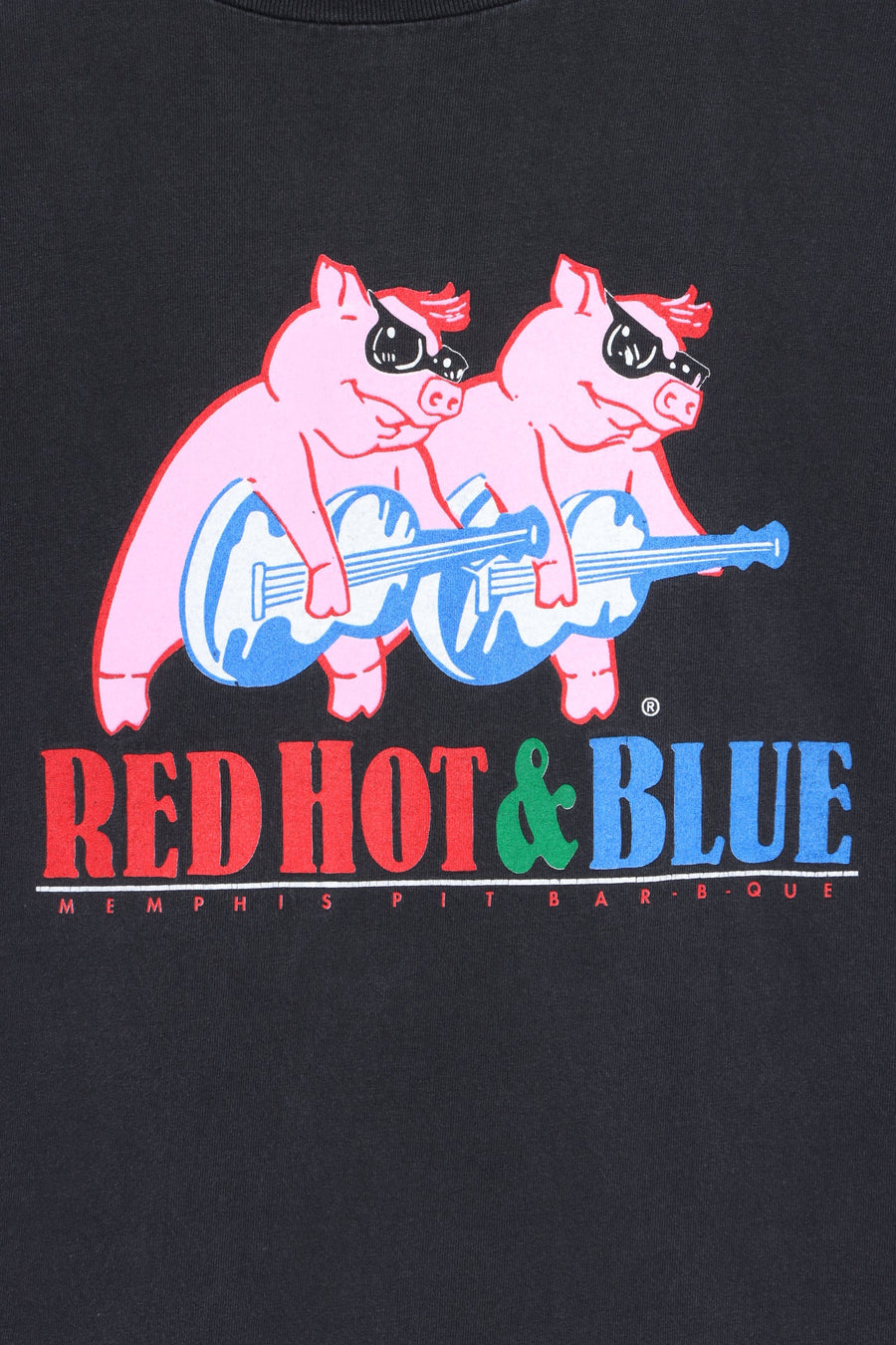 Red Hot & Blue Memphis BBQ Rock Pigs Front Back T-Shirt USA Made (L)