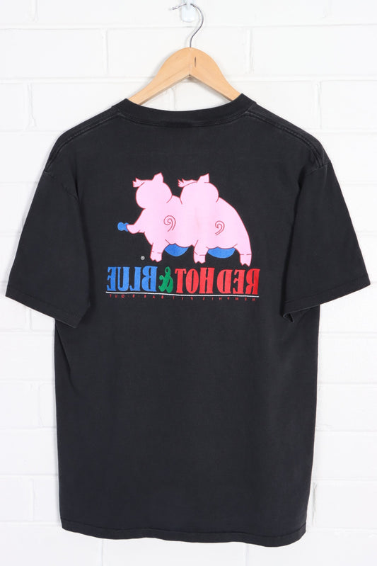 Red Hot & Blue Memphis BBQ Rock Pigs Front Back T-Shirt USA Made (L)
