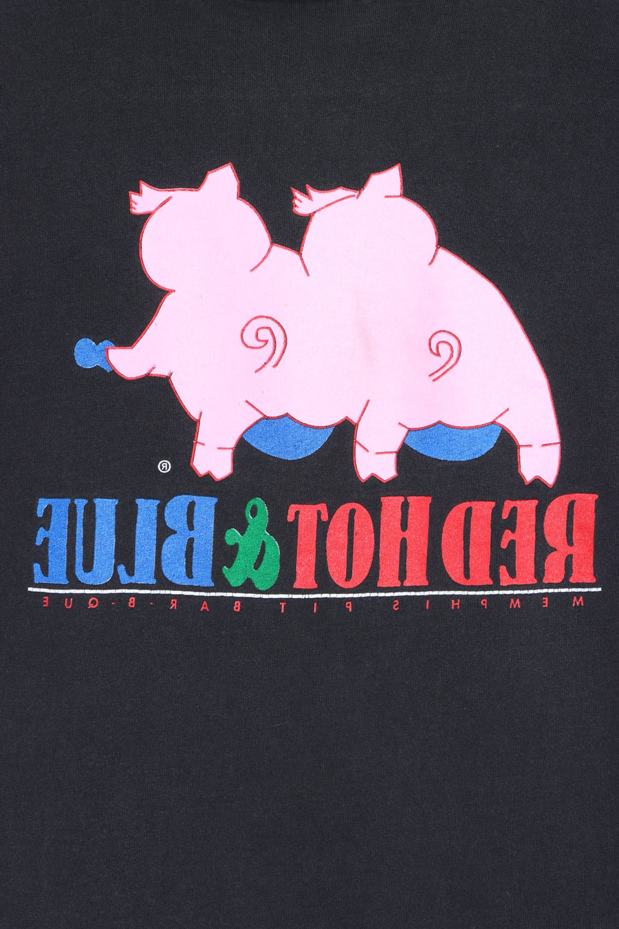 Red Hot & Blue Memphis BBQ Rock Pigs Front Back T-Shirt USA Made (L)