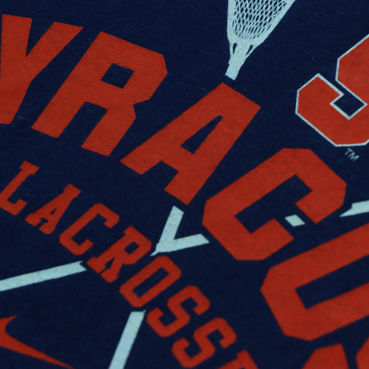 Vintage NIKE S Syracuse Lacrosse Swoosh Logo Navy & Orange Varsity T-Shirt (XL)