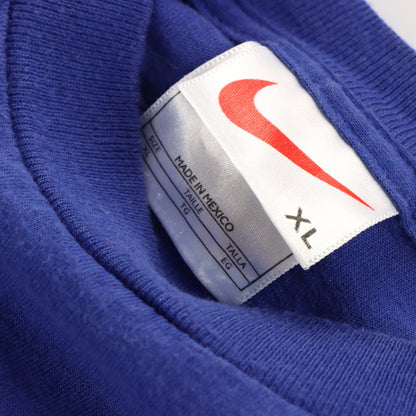 Vintage NIKE Swoosh 'Practice Jersey' Spray Paint White & Navy T-Shirt (XL)