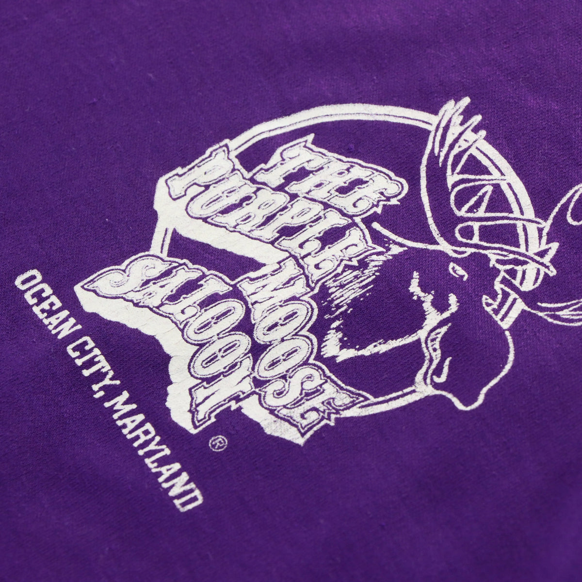 Vintage 1981 THE PURPLE MOOSE SALOON Purple & White USA Made Single Stitch T-Shirt (L)