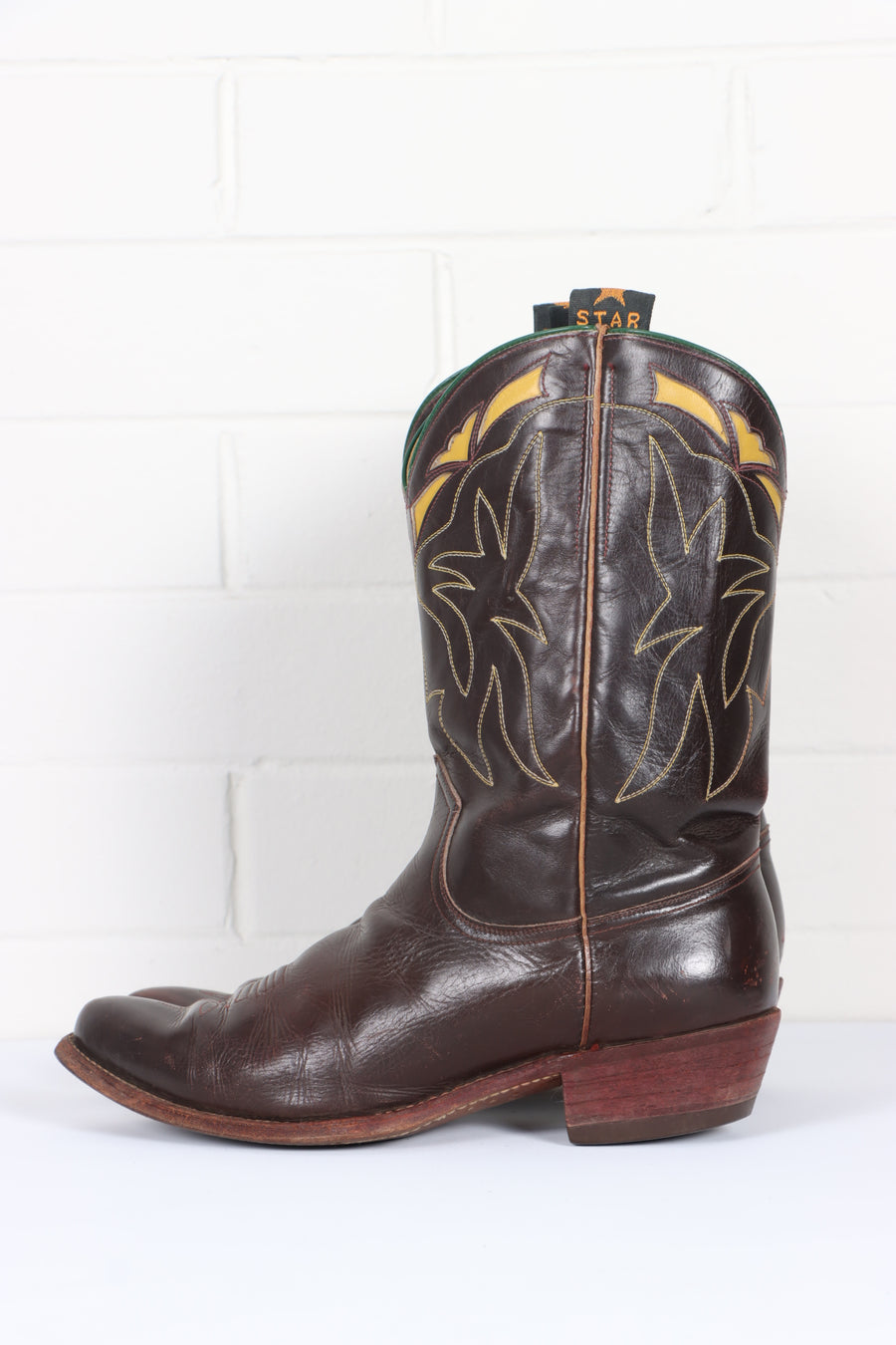 Vintage 'Lone Star' Brown Mahogany Leather Cowboy Boots (9)
