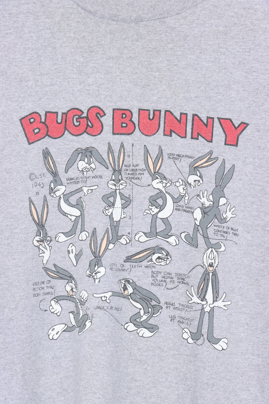 LOONEY TUNES Bugs Bunny Anatomy Drawn Cartoon Tee (XL)