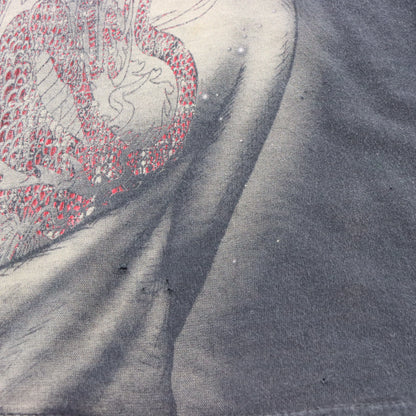 Vintage AFFLICTION 'Red Label Premium' Red Foil Dragon Tattoo Faded Black Distressed Y2K Tee USA Made (L TALL)