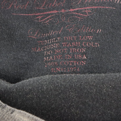 Vintage AFFLICTION 'Red Label Premium' Red Foil Dragon Tattoo Faded Black Distressed Y2K Tee USA Made (L TALL)