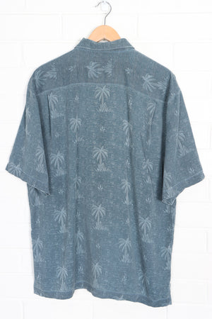 TOMMY BAHAMA Steel Blue Embossed Short Sleeve Silk Shirt (L)