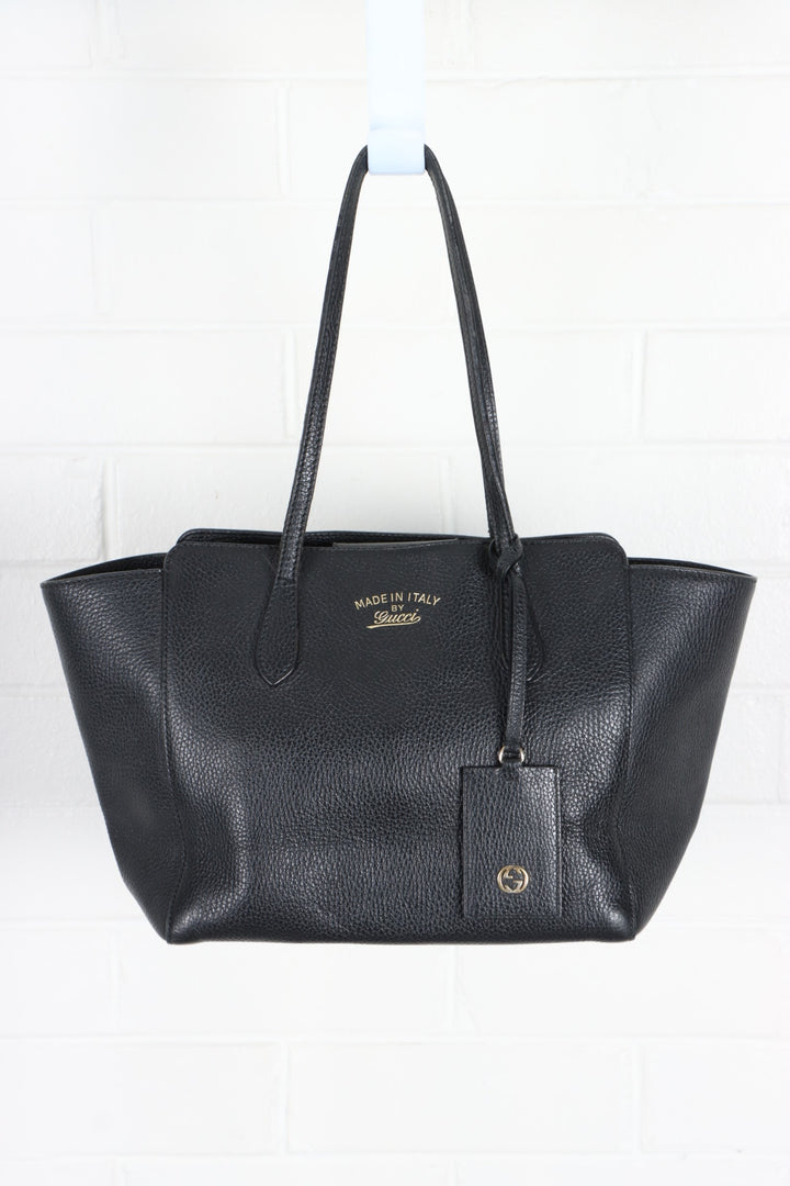 GUCCI  'Swing' Pebbled Black Leather Tote Bag Italy Made