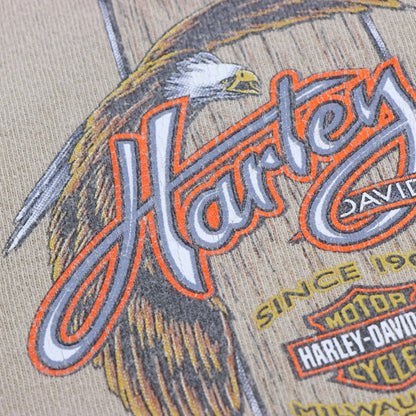 Vintage HARLEY DAVIDSON Latrobe Pennsylvania Beige 1/4 Button Long Sleeve T-Shirt USA Made (XXL)