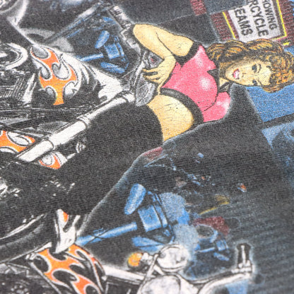 Vintage HARLEY DAVIDSON Retro Drive-In Theatre Faded Black Motorcycle Tee (XXL)