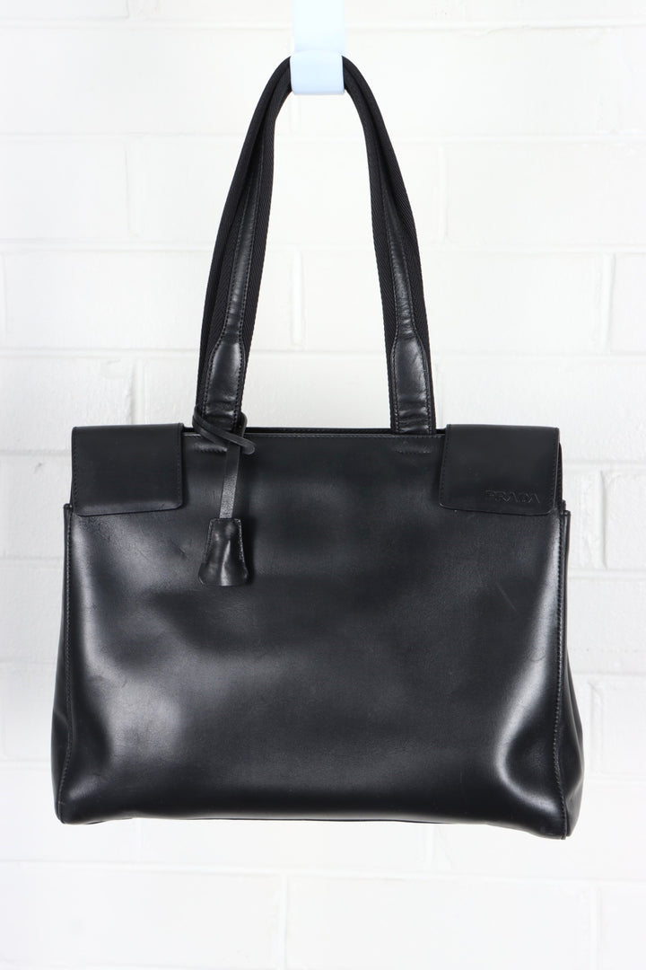 PRADA 'Vitello City' Black Leather Tote Bag Italy Made