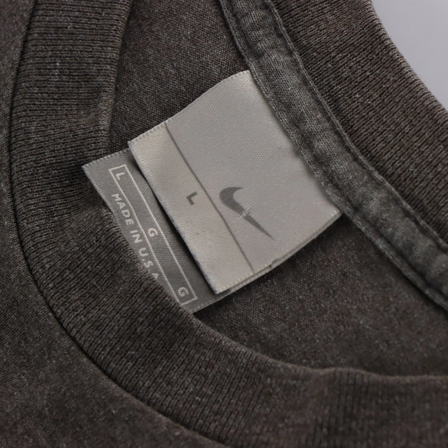 NIKE Graphic Swoosh Logo Grey & Red 50/50 USA Made Tee (L-XL) Vintage Sole Melbourne