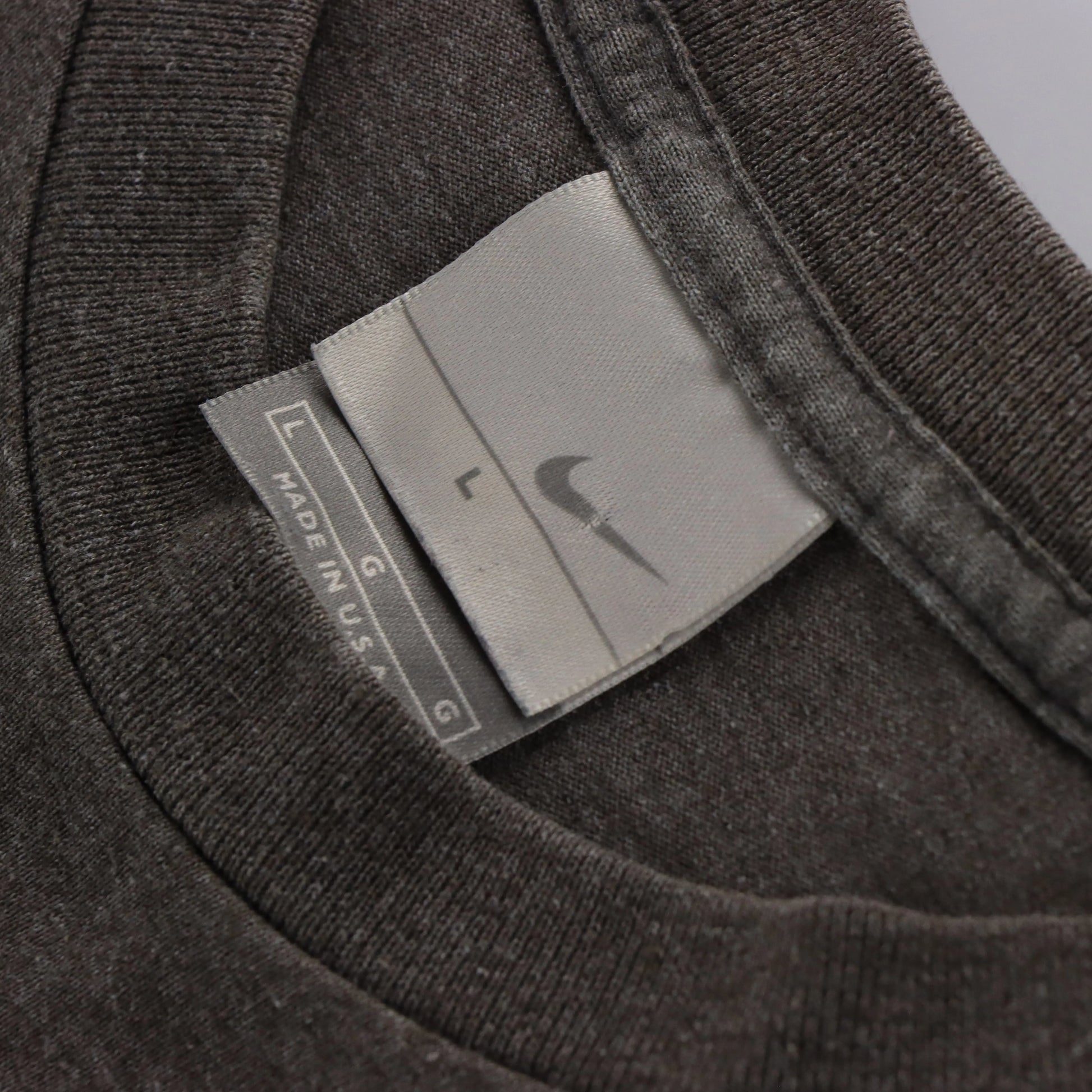 NIKE Graphic Swoosh Logo Grey & Red 50/50 USA Made Tee (L-XL) Vintage Sole Melbourne