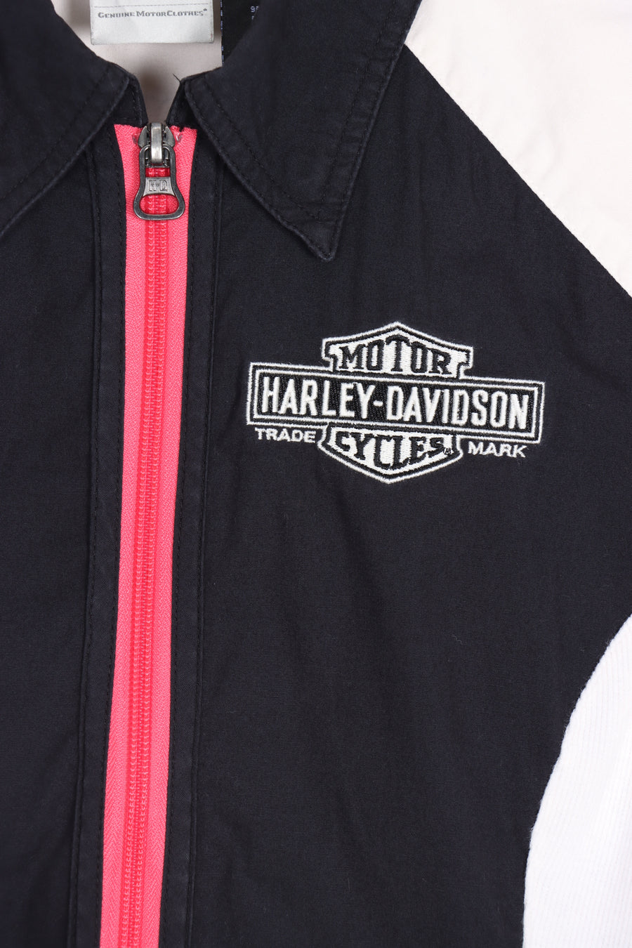 HARLEY DAVIDSON Embroidered Pink & Black Zip Up Tee (Women's M)