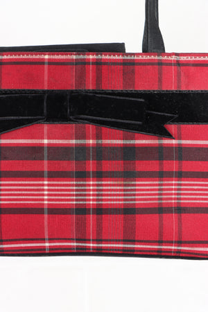 ANN TAYLOR Velvet Bow Red Plaid Tartan Mini Handbag
