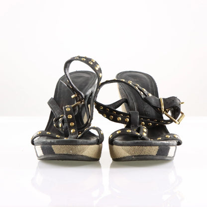 Vintage BURBERRY Signature Plaid Italian Made Studded Strappy Sandal Wedges (6-6.5)