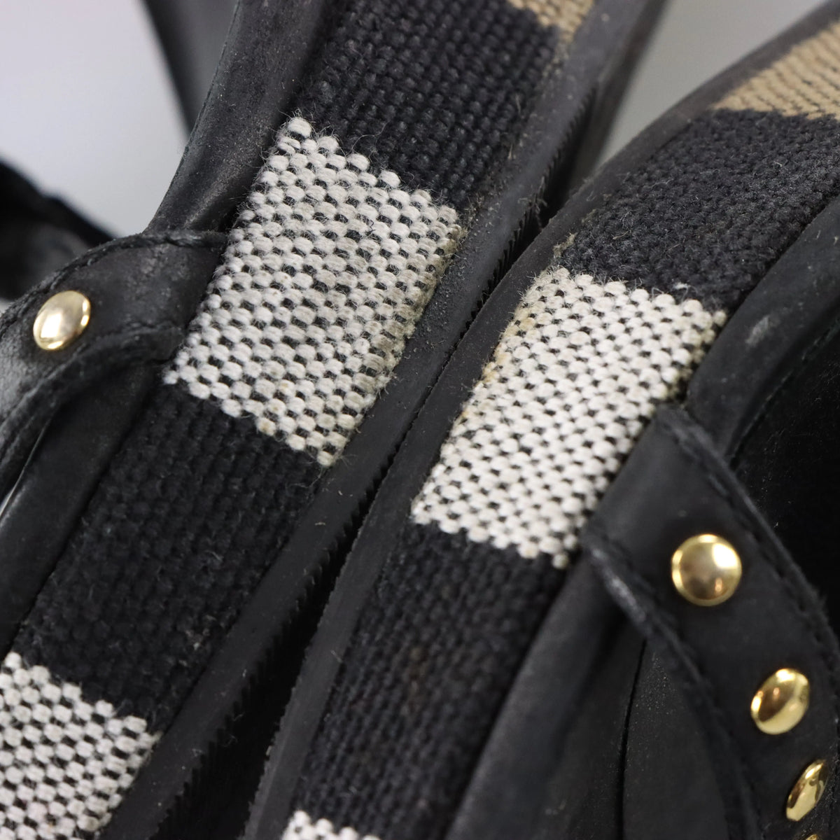Vintage BURBERRY Signature Plaid Italian Made Studded Strappy Sandal Wedges (6-6.5)