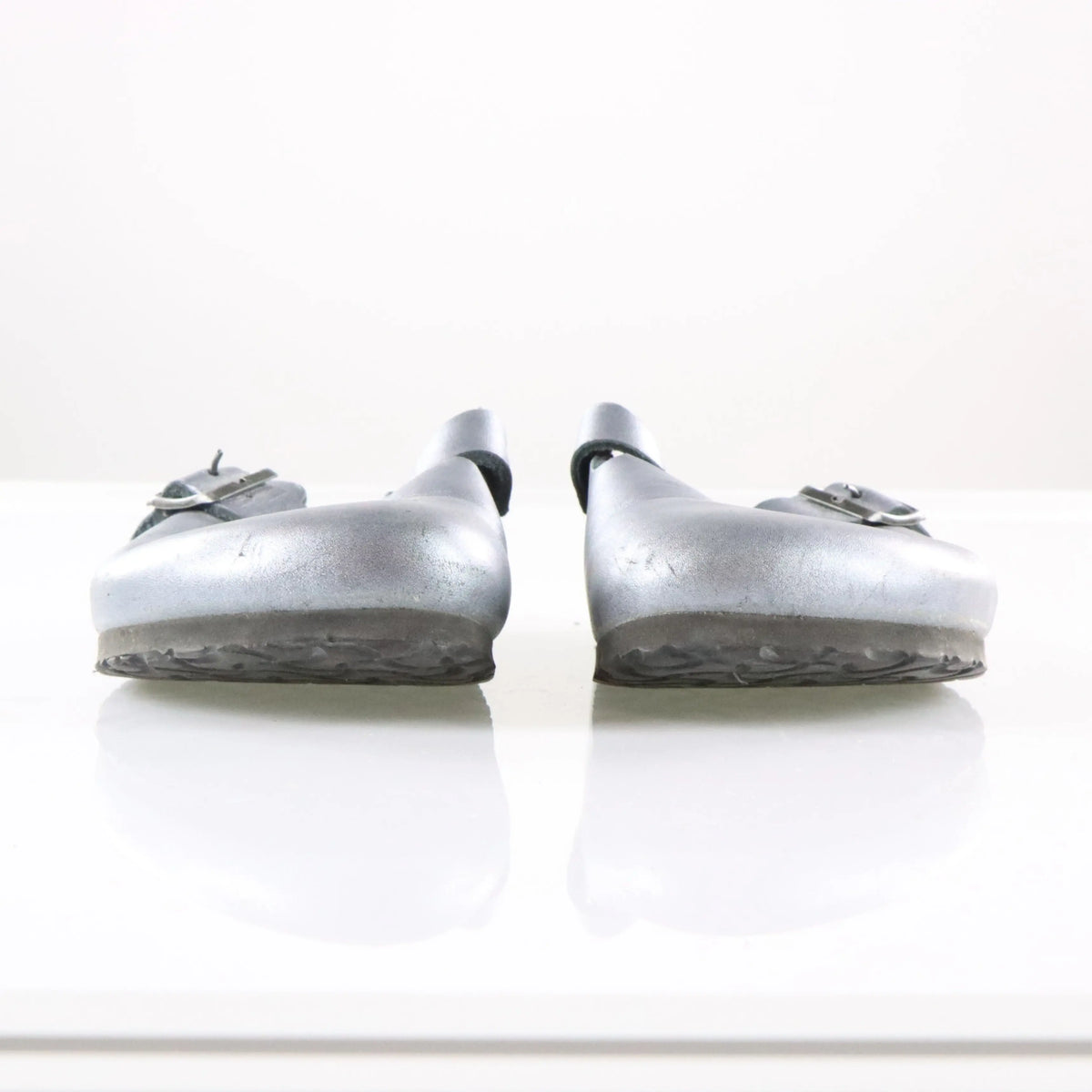 BIRKENSTOCK Silver Buckle Strap Leather Clog Sandals (40)