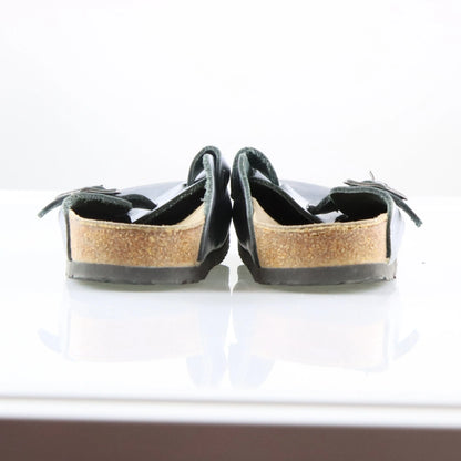BIRKENSTOCK Silver Buckle Strap Leather Clog Sandals (40)