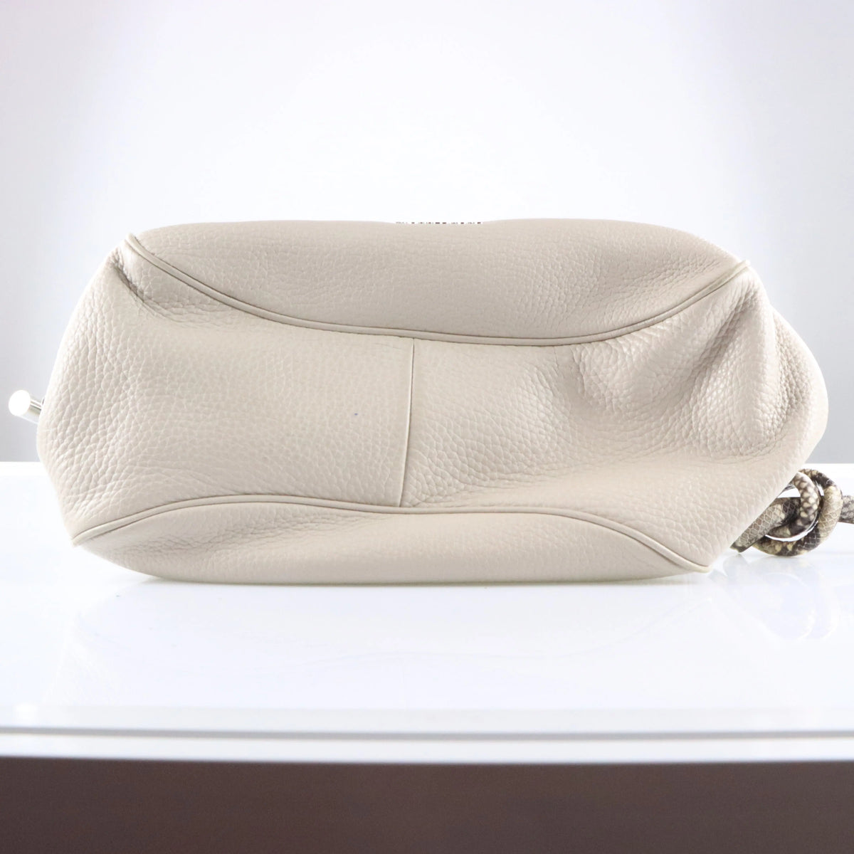 MICHAEL KORS 'Dahlia' Python-Print Knot Handle Taupe Pebbled Leather Bag