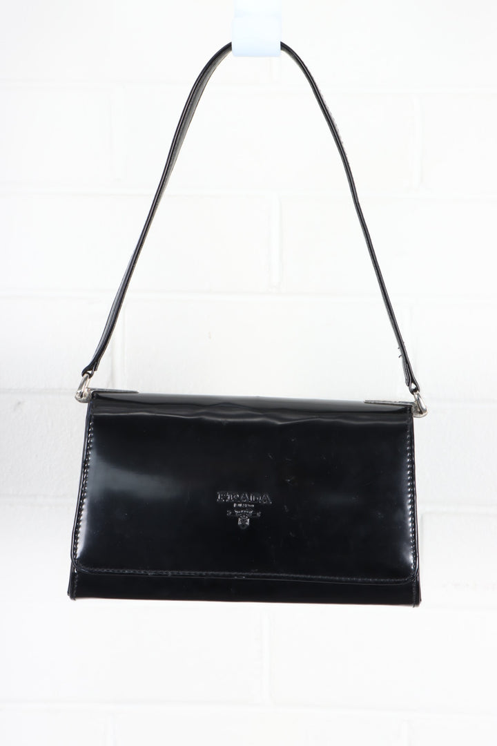 REPLICA Prada Black Patent Leather Shoulder Bag