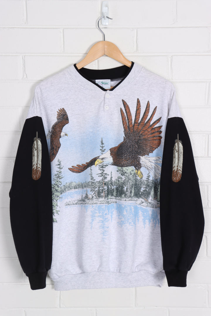 American Bald Eagle All Over Henley Sweatshirt USA Made (XL)