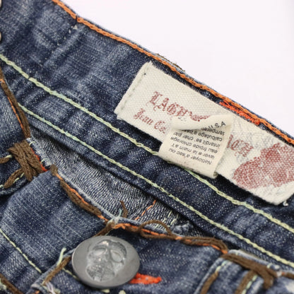 Vintage LAGUNA BEACH Y2K Skull Button Cross Pocket USA Made Denim Jeans (36)