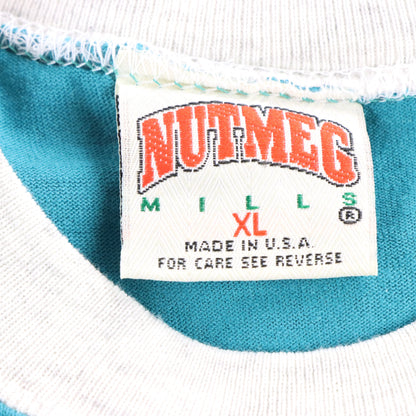 Vintage MLB Florida Marlins Shimmer Graphic USA Made Teal 3/4 Sleeve Raglan Tee (XXL)