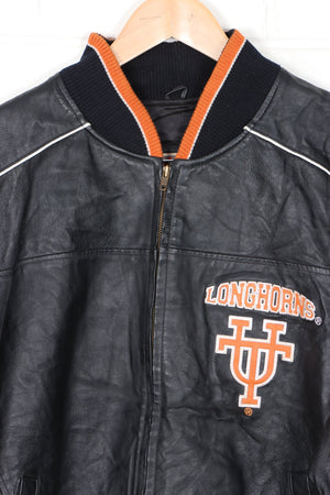 Texas Longhorns NCAA Front Back Embroidered Leather Bomber Jacket (L)