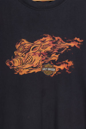 HARLEY DAVIDSON Flame Hog Pin Up Graphic Tee USA Made (XXL)