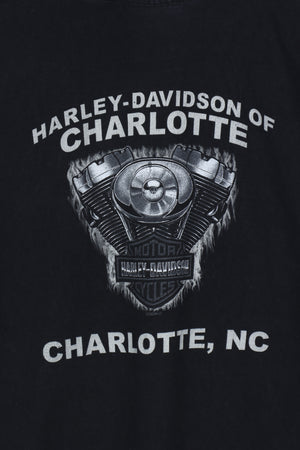 HARLEY DAVIDSON Flames Charlotte NC Engine Graphic Tee (M)
