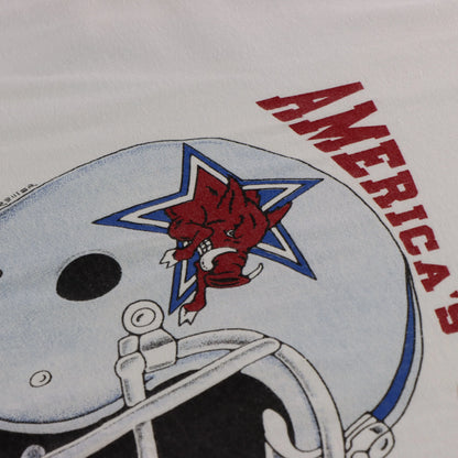 Vintage AMERICA'S TEAM Arkansas Cowboys Single Stitch USA Made White & Red T-Shirt (XL)