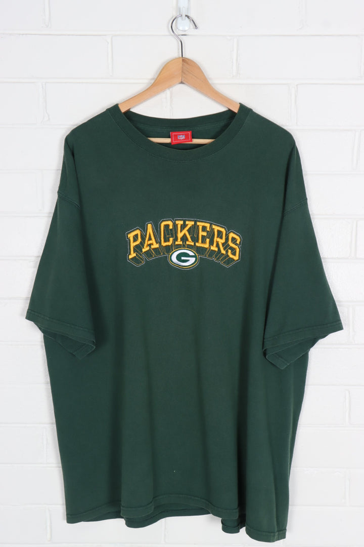 Green Bay Packers Embroidered Green & Yellow Spell Out Tee (XXL)