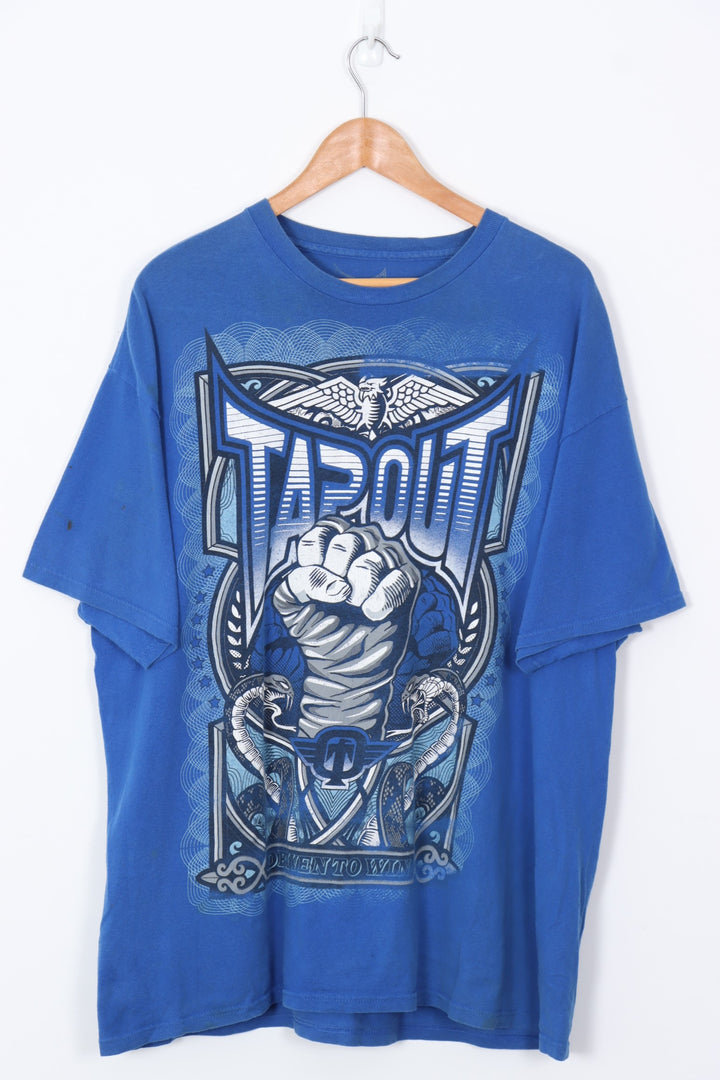 TAPOUT Royal Blue MMA Fist Graphic Wrestling Tee (XXL)
