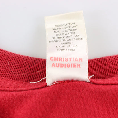 Vintage 2000s CHRISTIAN AUDIGIER Red & Pink Embellished USA Made Y2K Tee (XL)