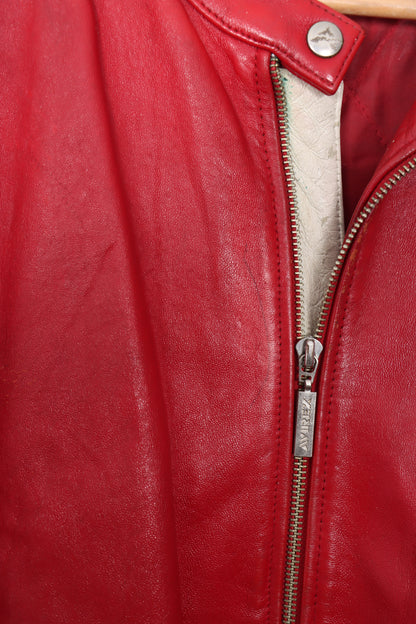 AVIREX Red & White Embroidered Patch Leather Jacket (Women's XXL)