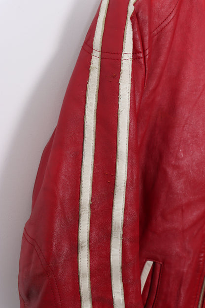 AVIREX Red & White Embroidered Patch Leather Jacket (Women's XXL)