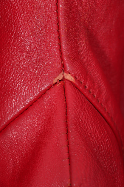 AVIREX Red & White Embroidered Patch Leather Jacket (Women's XXL)