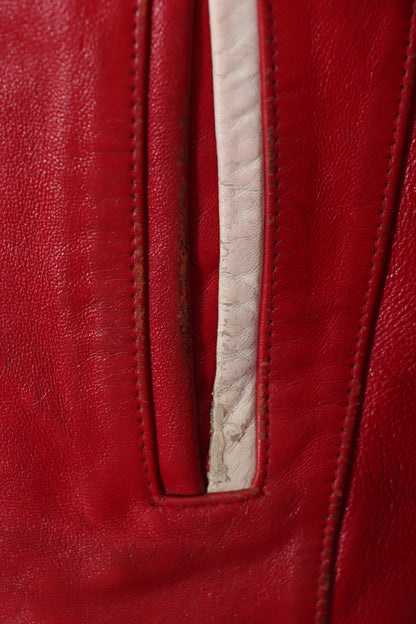 AVIREX Red & White Embroidered Patch Leather Jacket (Women's XXL)