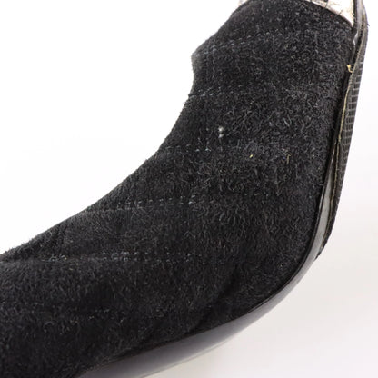 Vintage CHANEL Black Suede & Python CC Logo Cap Toe Pump Heels (37.5)